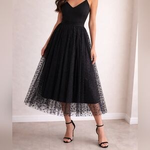 Jon And Ana Elegant Black Tulle Polka Dot Skirt NWT
